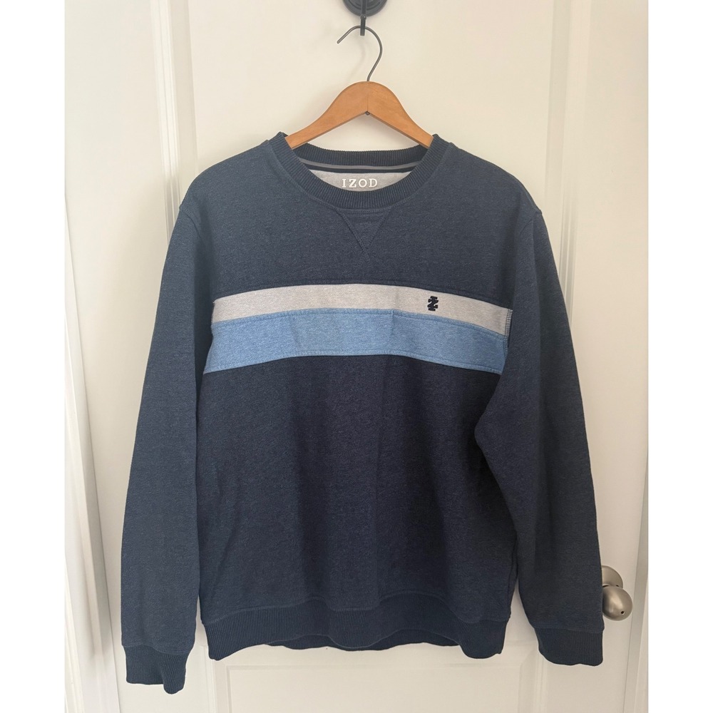 IZOD Advantage Men's Medium Soft Colorblock Crewneck Sweatshirt Navy Blue